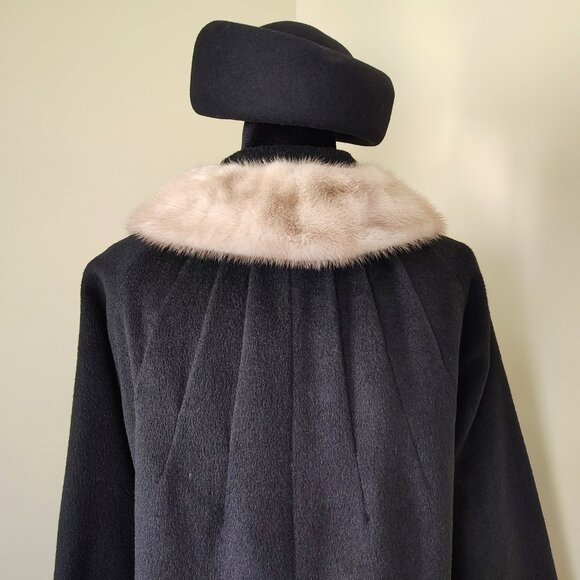 Vintage 50s/60s Black Wool Dress Coat Overcoat w/ Fur Collar ILGWU Made - Picture 4 of 6